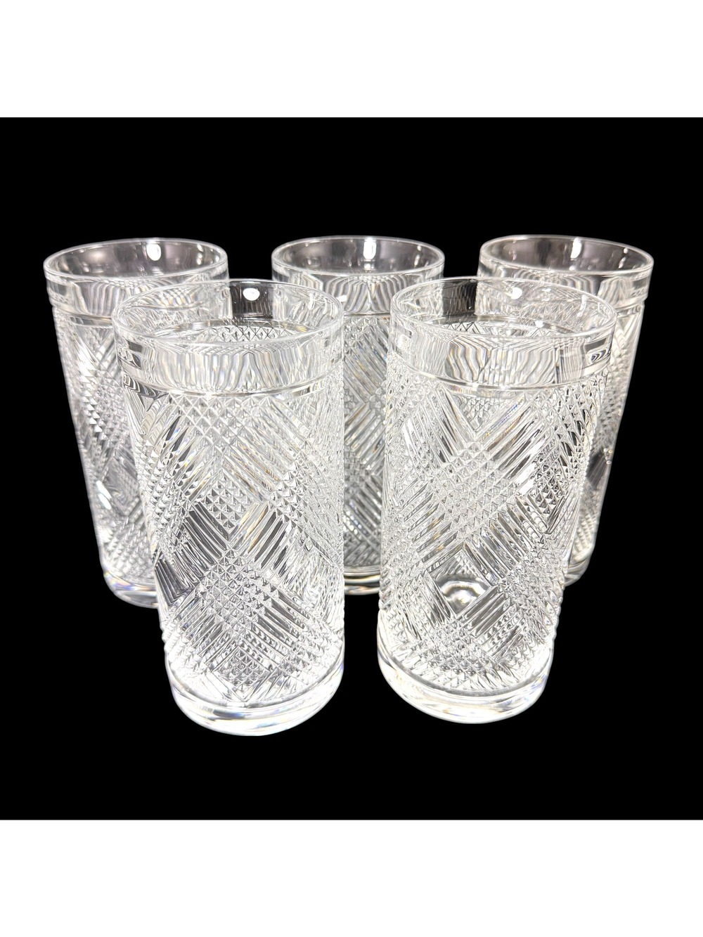Ralph Lauren Crystal Set 5 Highball Tumblers Argyle Glass Signed Made in Germany